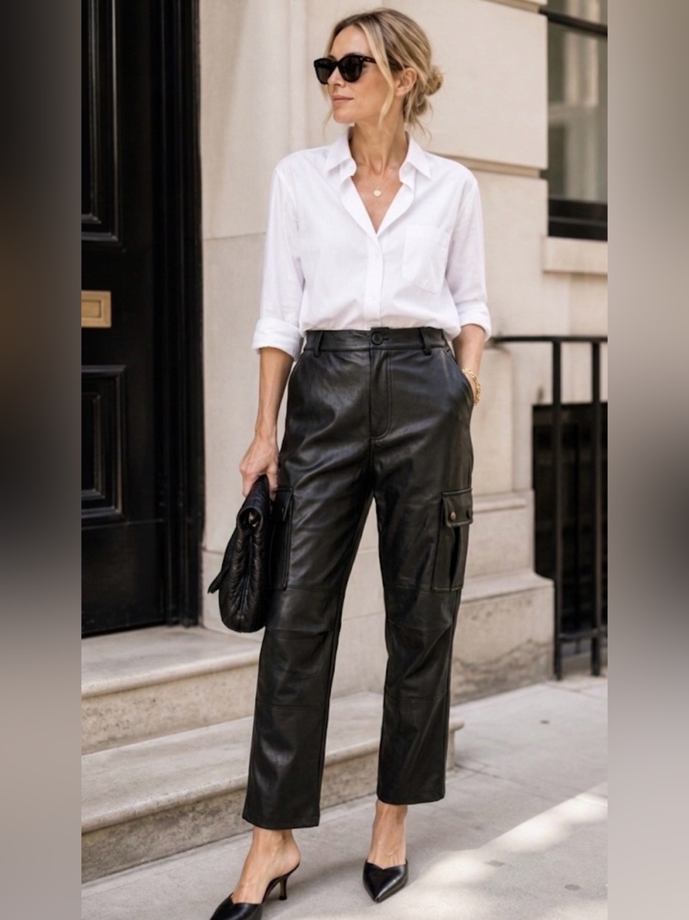 7 FOR ALL MANKIND BLACK FAUX LEATHER CARGO PANTS M BLACK WEAR IT 2 WAYS GRUNGE